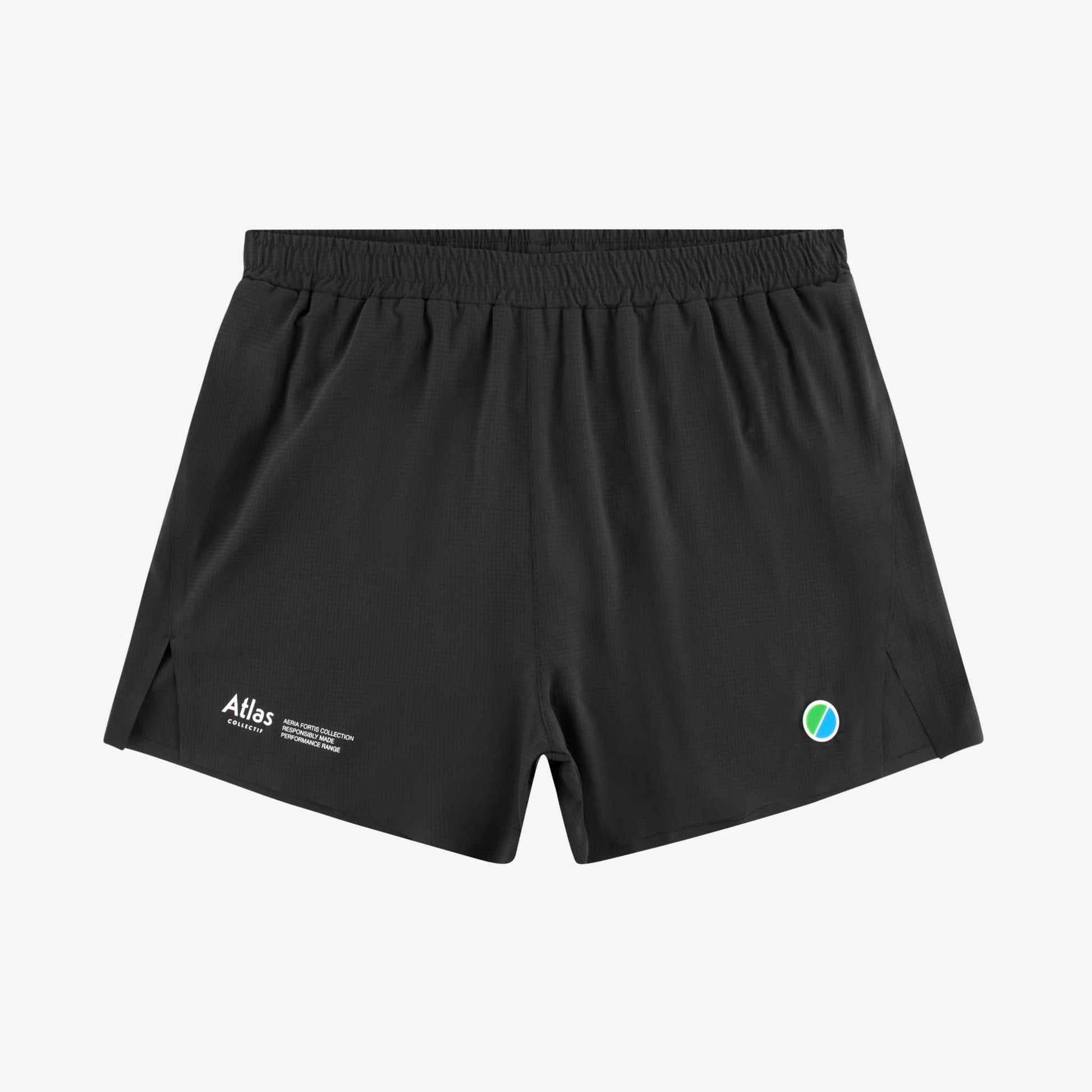 Black Aeria Fortis 4" Race Shorts with seamless, lightweight design for serious runners.