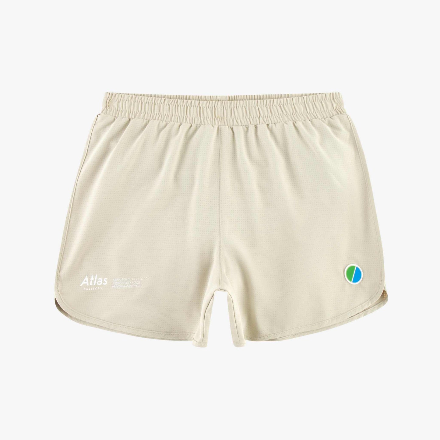 Beige Aeria Fortis Race 4" shorts for women, lightweight and quick-drying with zippered pocket.