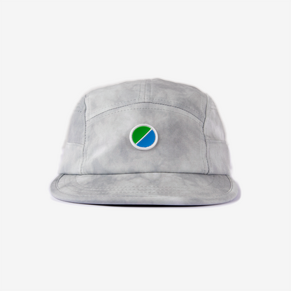 Grey tie-dye V3 Core Cap with adjustable strap and reflective details for lightweight performance and ventilation.