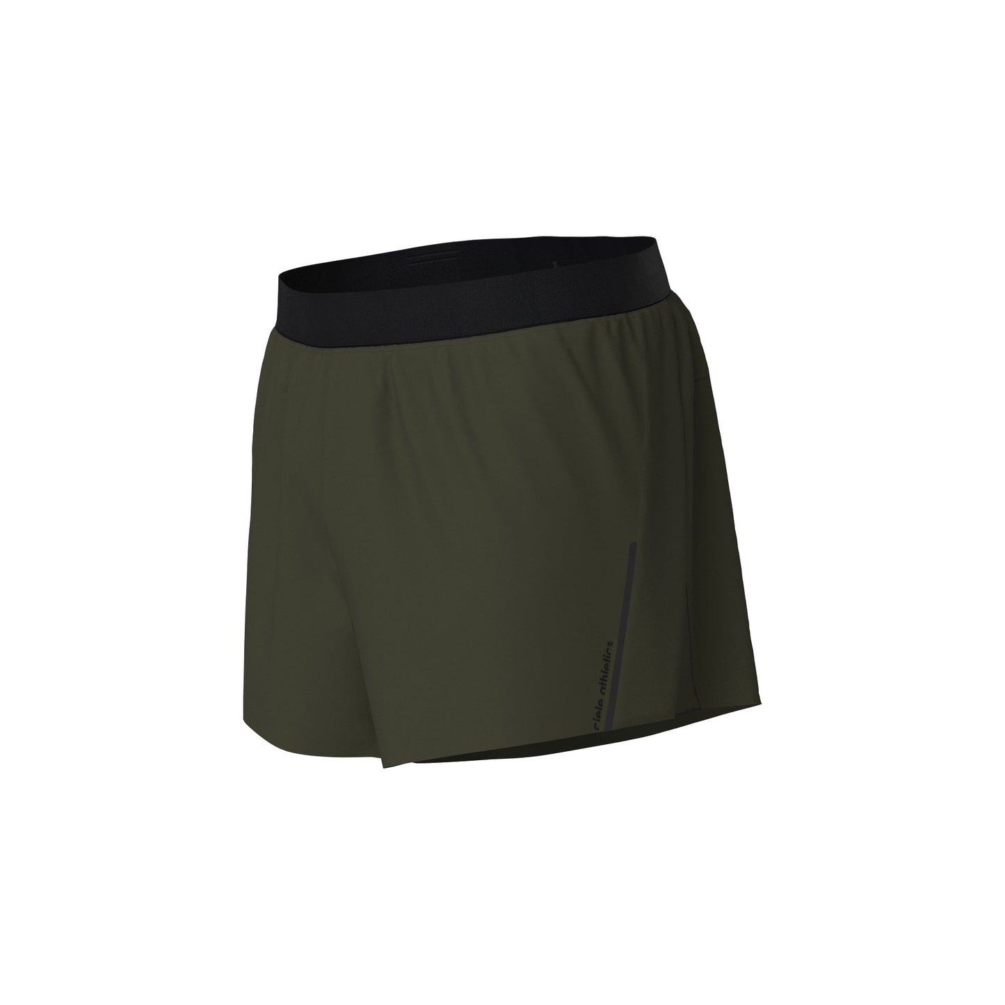 Elite Crag race-ready split shorts in green, featuring reflective, wicking, cooling, and machine washable fabric with a soft-touch odor control waistband and integrated pockets.