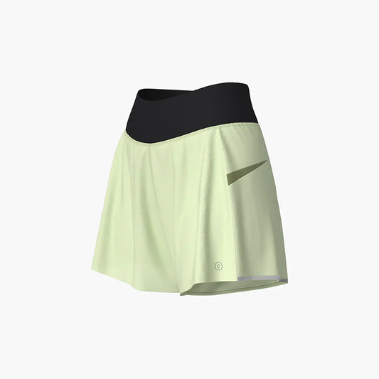 Women's 4" running shorts with reflective details, sun protection, wicking and cooling features, and a secure internal pocket.