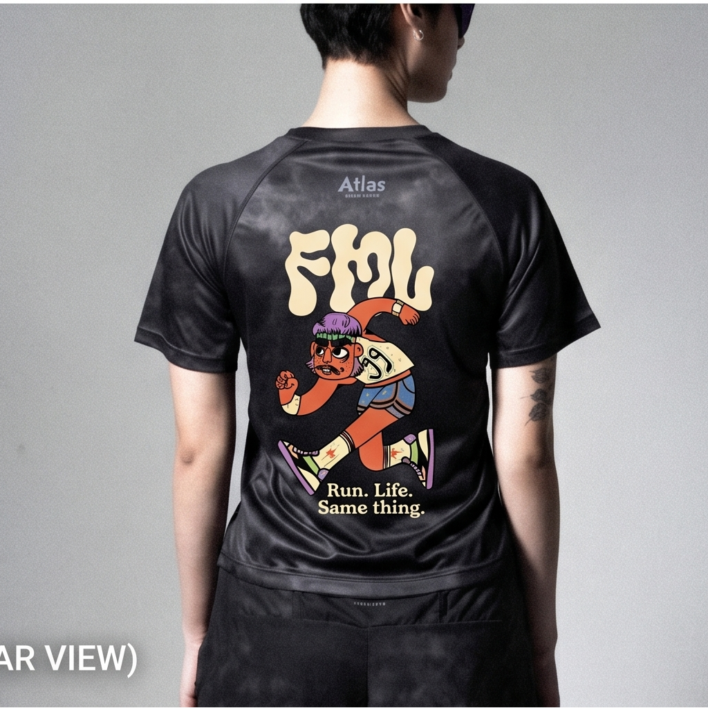 Black singlet and t-shirt with graphic design on the back, shown from the rear view.