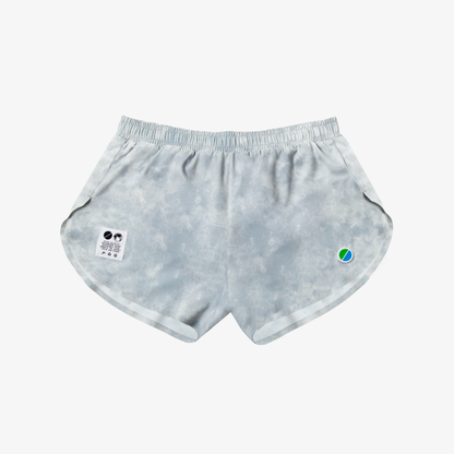 V3 Core WMNS 3" Shorts in grey tie-dye, recycled polyester, lightweight running design.
